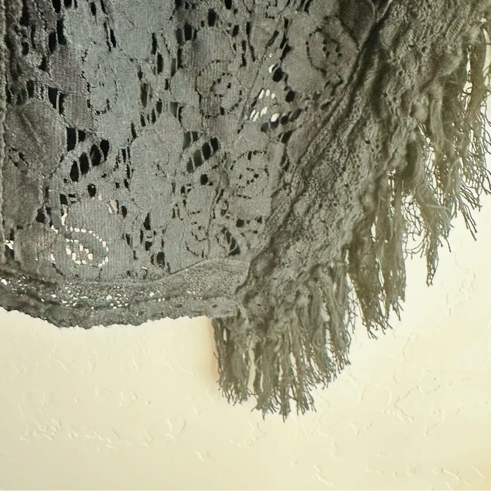 Aqua Black Knit Fringe Poncho Size M